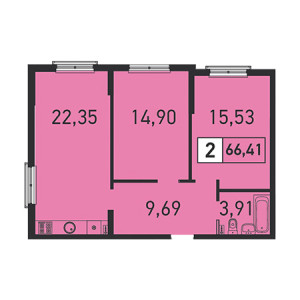 2 комнатная 66.41м²