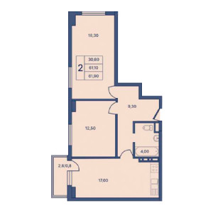 2 комнатная 61.90м²