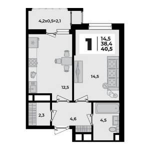 1 комнатная 40.5м²