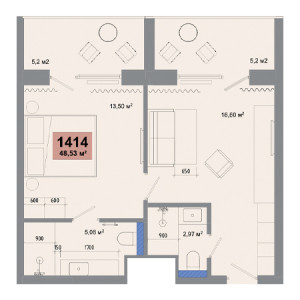 2 комнатная 48.53м²