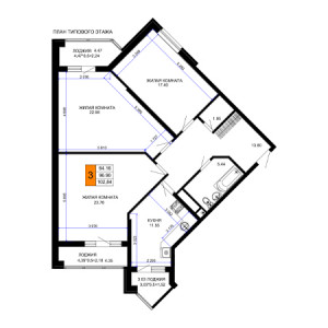 3 комнатная 102.84м²