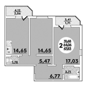 2 комнатная 67.83м²