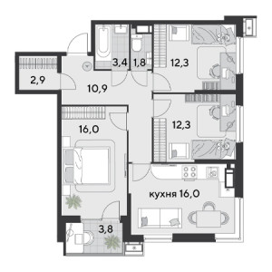 3 комнатная 79.4м²