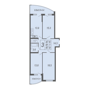 3 комнатная 87.9м²