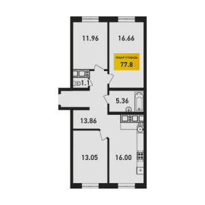 3 комнатная 77.8м²