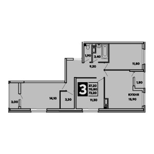 3 комнатная 73.2м²