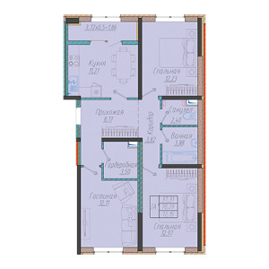 3 комнатная 72.15м²