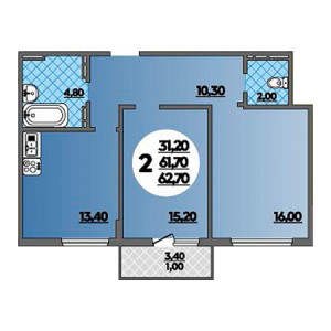 2 комнатная 68.8м²