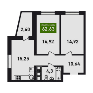 2 комнатная 62.63м²