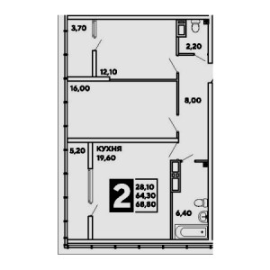 2 комнатная 68.8м²