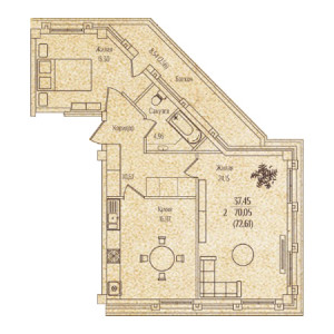 2 комнатная 72.61м²