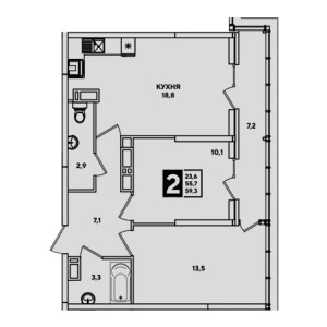 2 комнатная 59.3м²