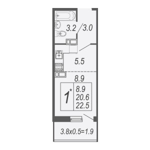 Студия 22.5м²