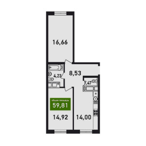 2 комнатная 59.81м²