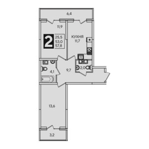 2 комнатная 57.8м²