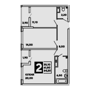 2 комнатная 64.2м²