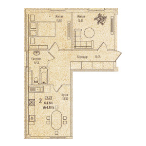 2 комнатная 64.84м²