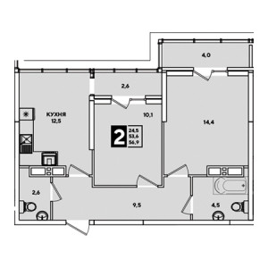 2 комнатная 56.9м²