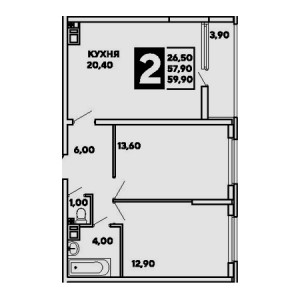 2 комнатная 59.9м²