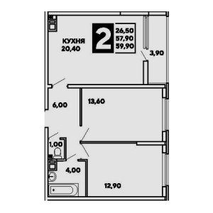 2 комнатная 59.9м²