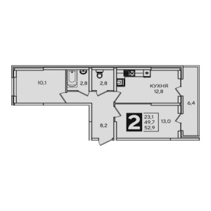 2 комнатная 52.9м²