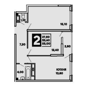 2 комнатная 55м²