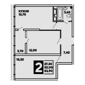 2 комнатная 53.9м²