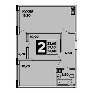 2 комнатная 53.5м²