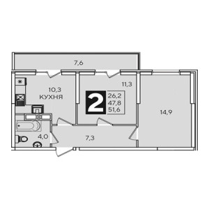 2 комнатная 51.6м²