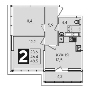 2 комнатная 48.5м²