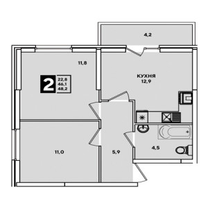 2 комнатная 48.2м²