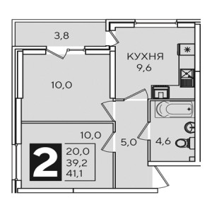 2 комнатная 41.1м²