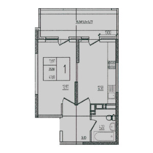 1 комнатная 41.69м²