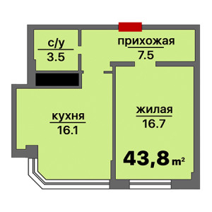 1 комнатная 43.8м²