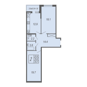 2 комнатная 72.7м²