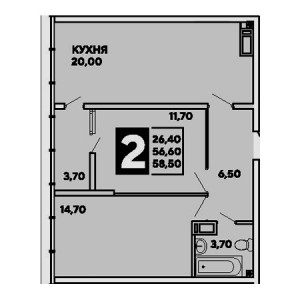 2 комнатная 58.5м²