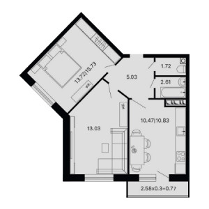 2 комнатная 47.72м²