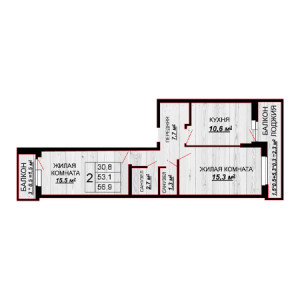 2 комнатная 56.9м²