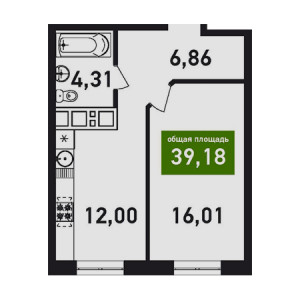 1 комнатная 39.18м²