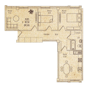 3 комнатная 81.5м²