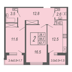 2 комнатная 62.7м²