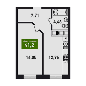 1 комнатная 41.2м²