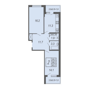 2 комнатная 62.3м²