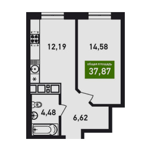 1 комнатная 37.87м²