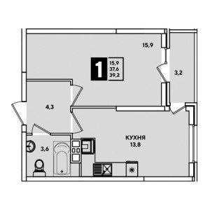 1 комнатная 39.2м²