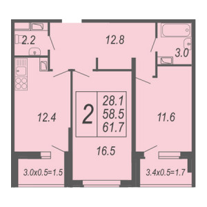 2 комнатная 61.7м²