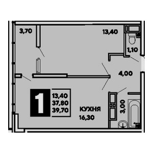 1 комнатная 39.7м²