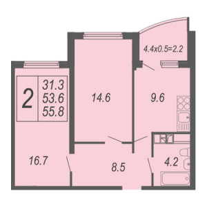 2 комнатная 55.8м²