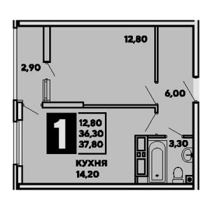 1 комнатная 37.8м²