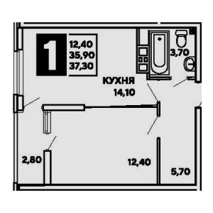 1 комнатная 37.3м²